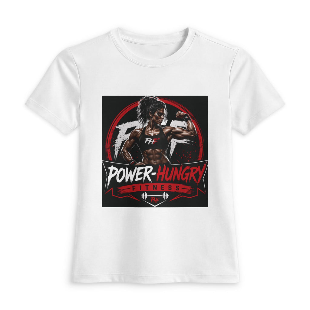 Power-Hungry Fitness Women's Fitted Tee — Muscle Gym Shirt