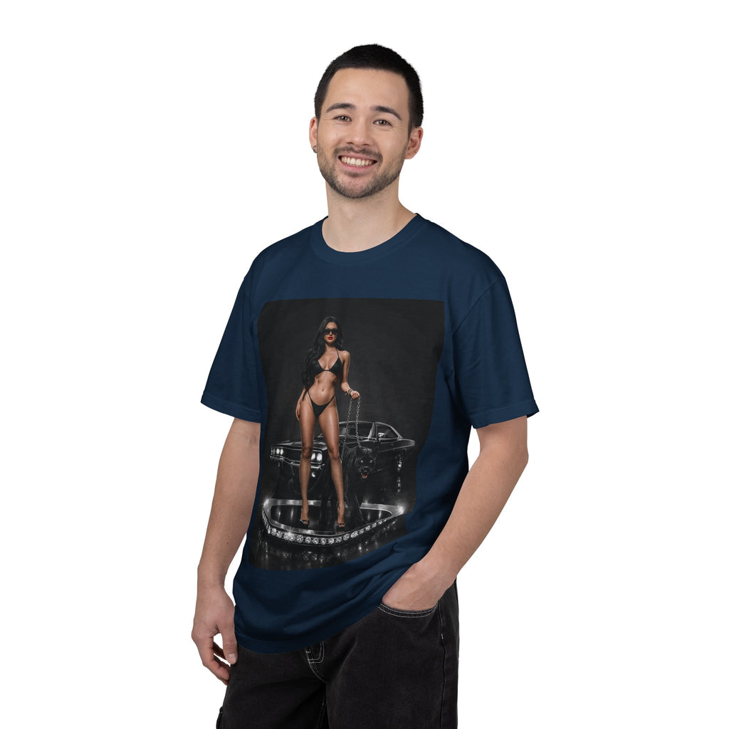 Pinup Car Show T-Shirt — Retro Bikini Model & Classic Muscle Car Graphic