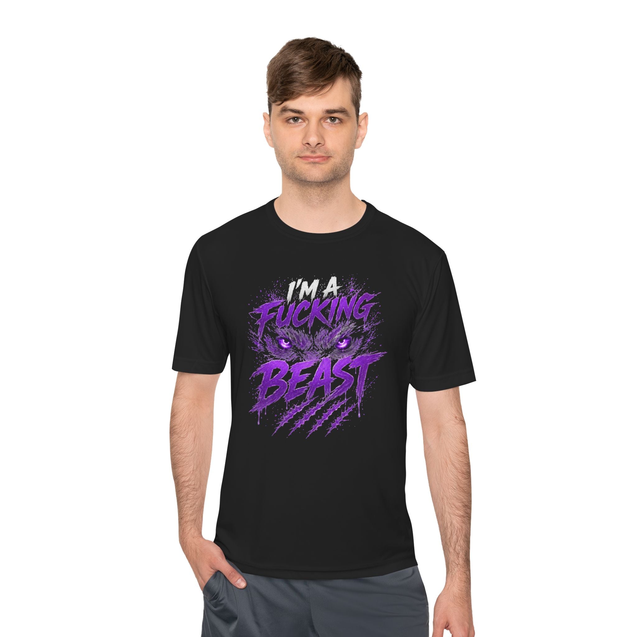 I’m a F***ing Beast Tee — Bold Purple Monster Graphic Moisture-Wicking Shirt