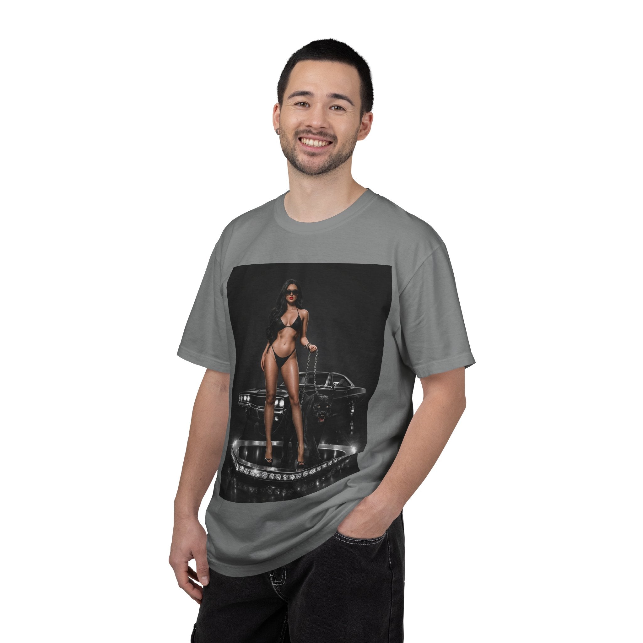 Pinup Car Show T-Shirt — Retro Bikini Model & Classic Muscle Car Graphic