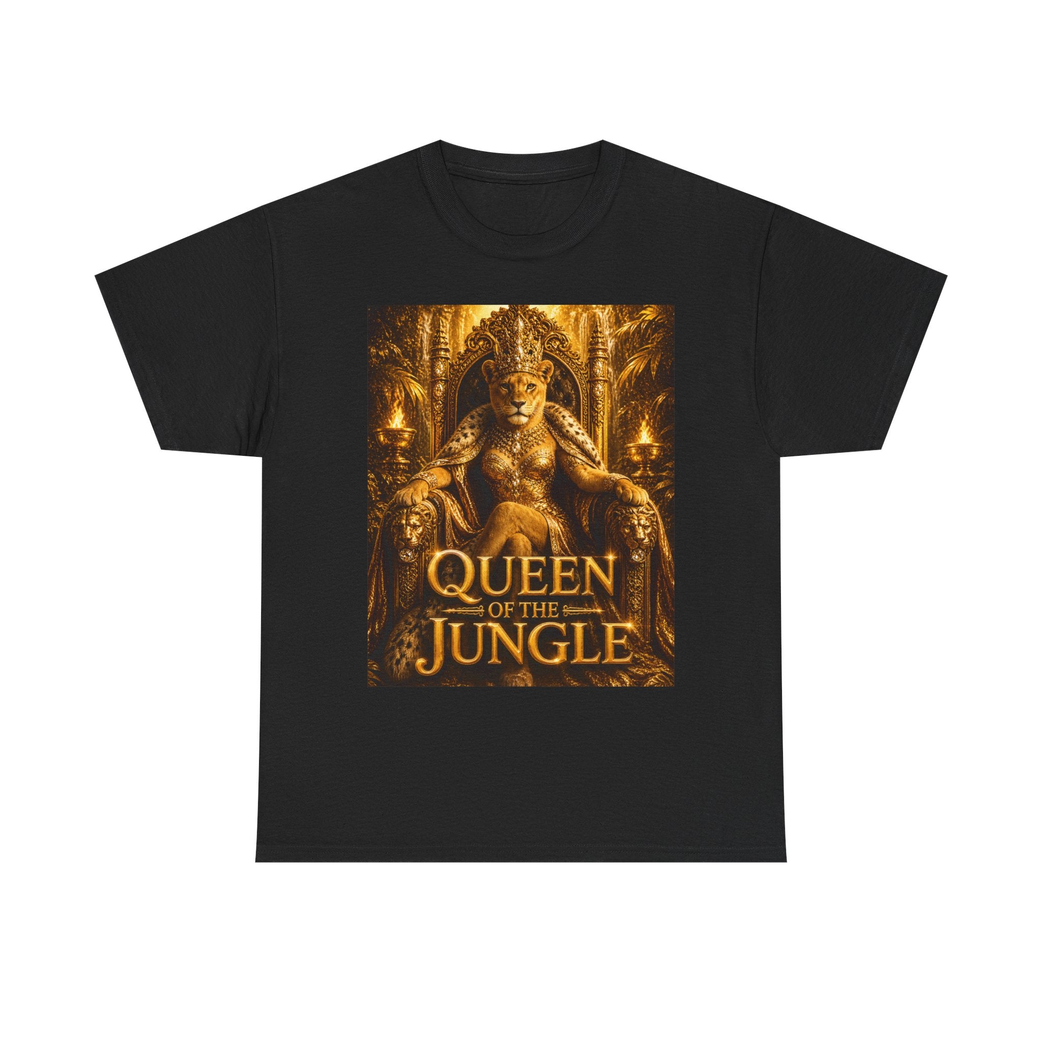 Queen of the Jungle T-Shirt — Gold Lioness Throne Graphic Tee