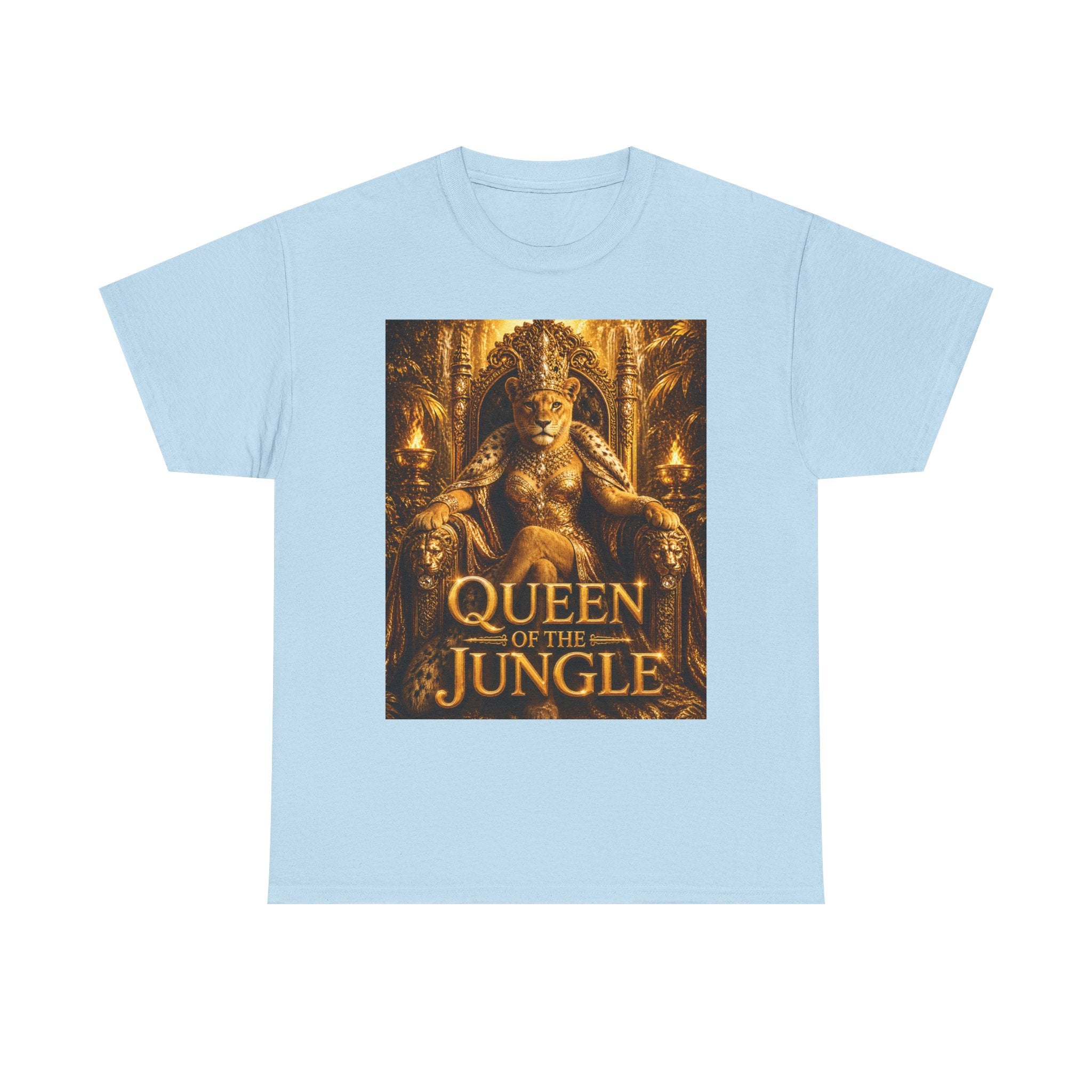Queen of the Jungle T-Shirt — Gold Lioness Throne Graphic Tee