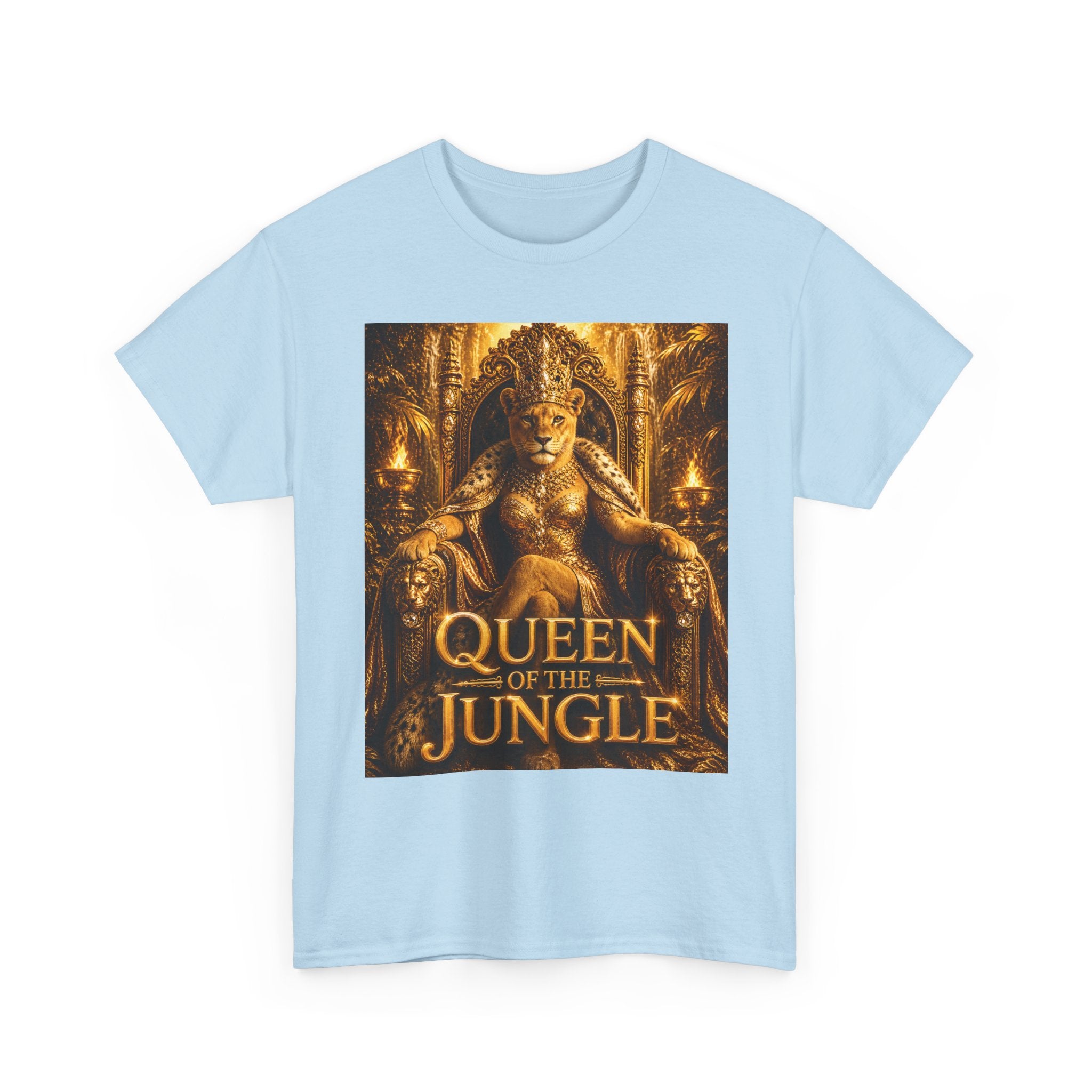 Queen of the Jungle T-Shirt — Gold Lioness Throne Graphic Tee