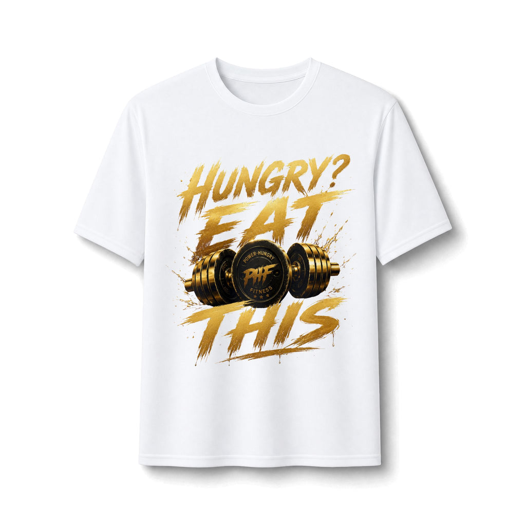 Hungry? Eat This Performance Tee – Gym Motivational Workout Shirt with Dumbbell Graphic