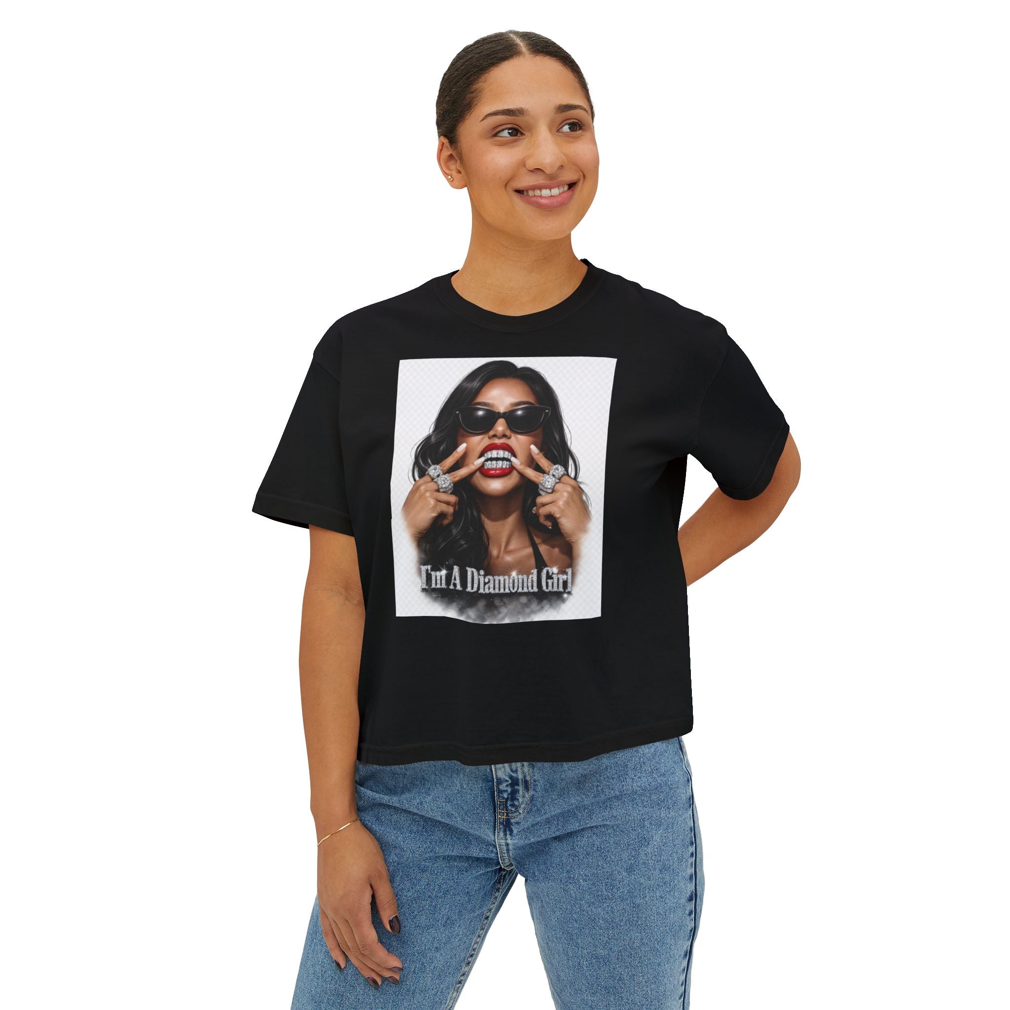 Diamond Girl Boxy Tee — Graphic Women's Cropped T-Shirt