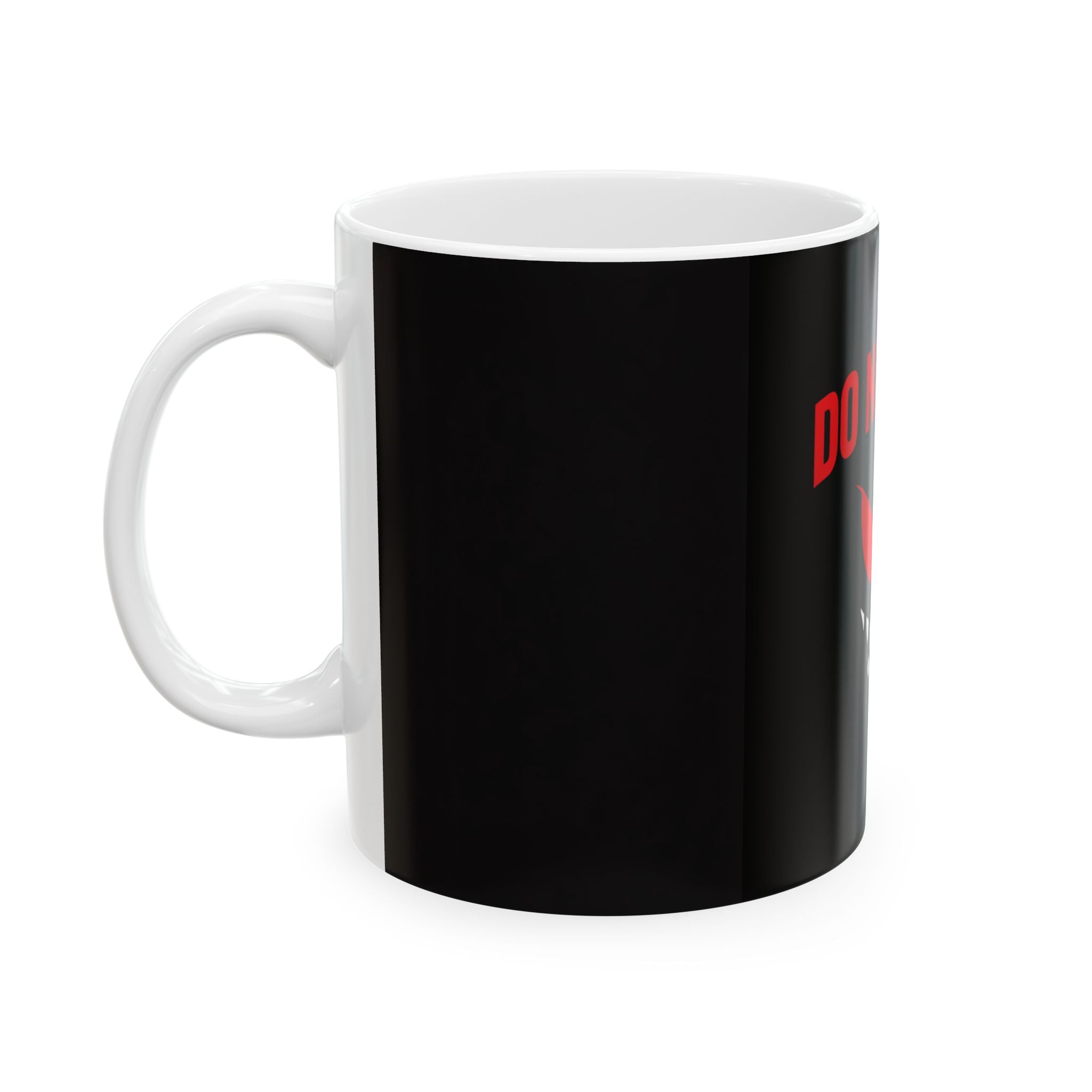 Do Not Touch Me Mug — Black Ceramic Coffee Cup with Menacing Red Eyes & Teeth