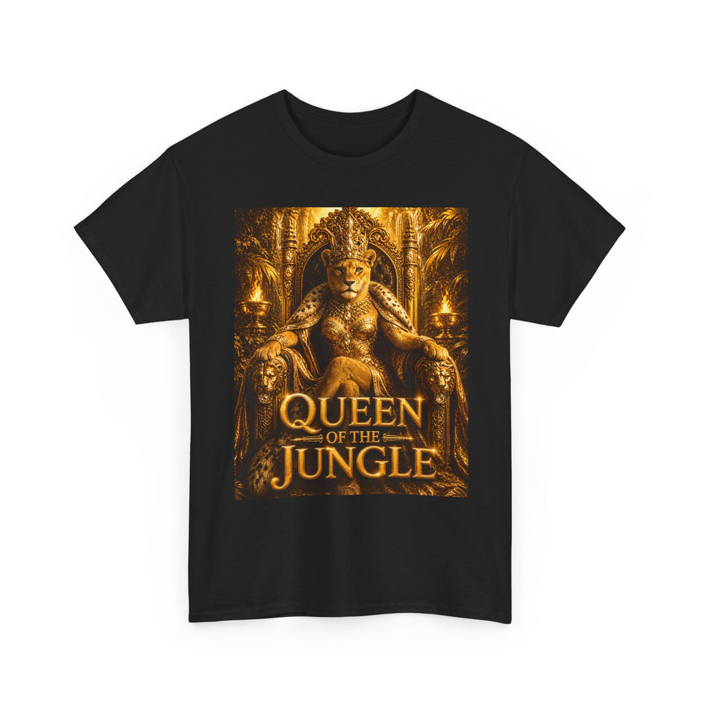 Queen of the Jungle T-Shirt — Gold Lioness Throne Graphic Tee