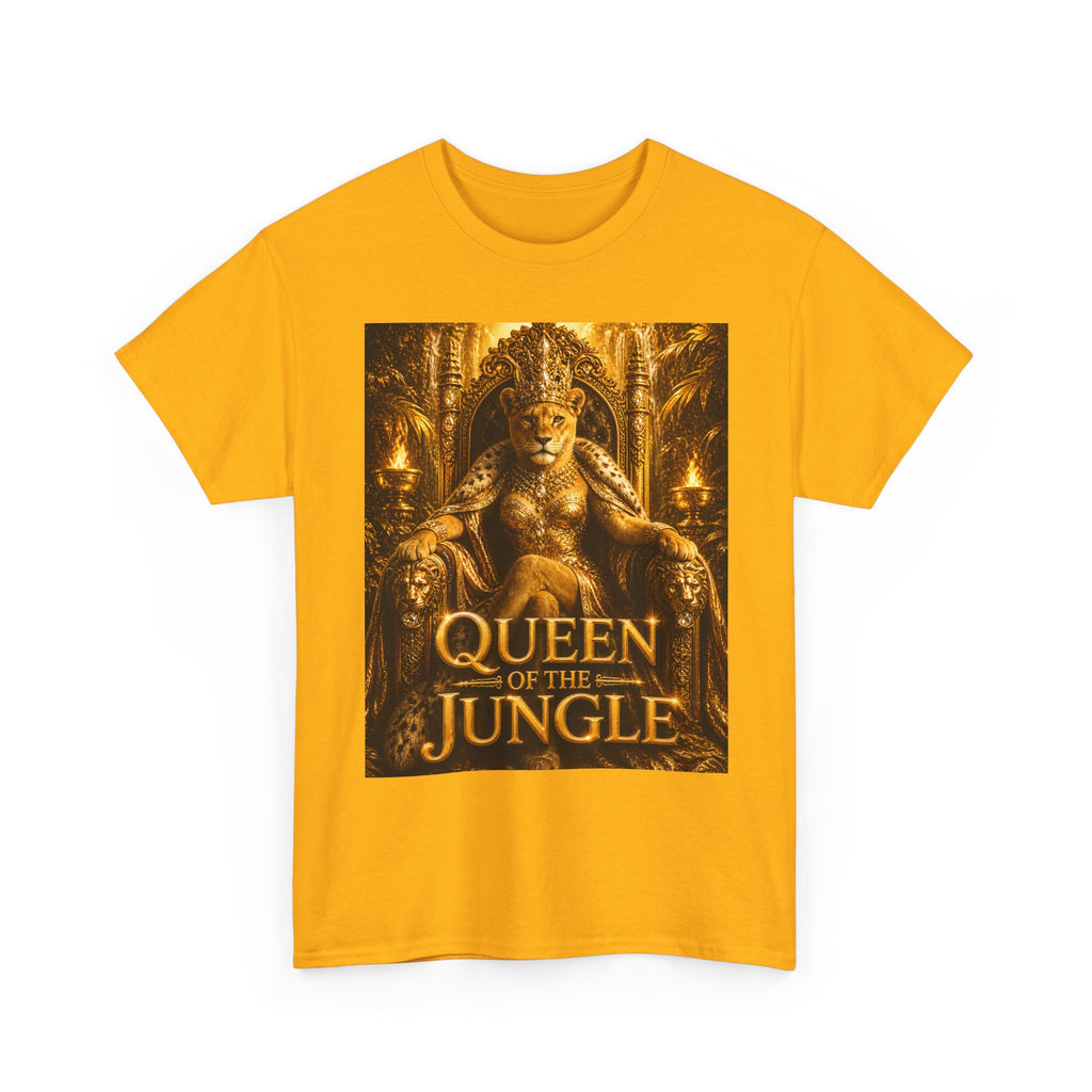 Queen of the Jungle T-Shirt — Gold Lioness Throne Graphic Tee