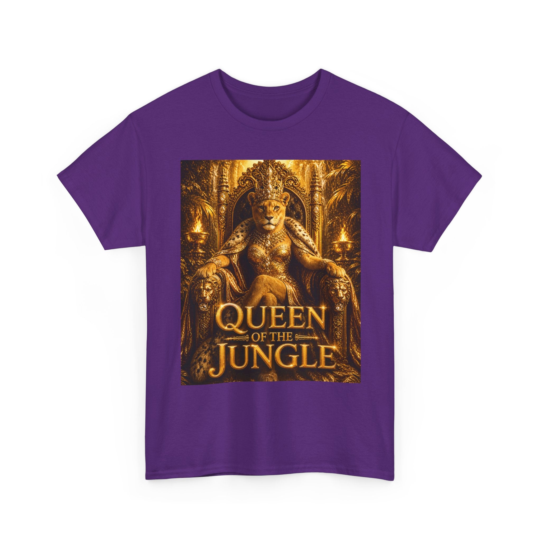 Queen of the Jungle T-Shirt — Gold Lioness Throne Graphic Tee