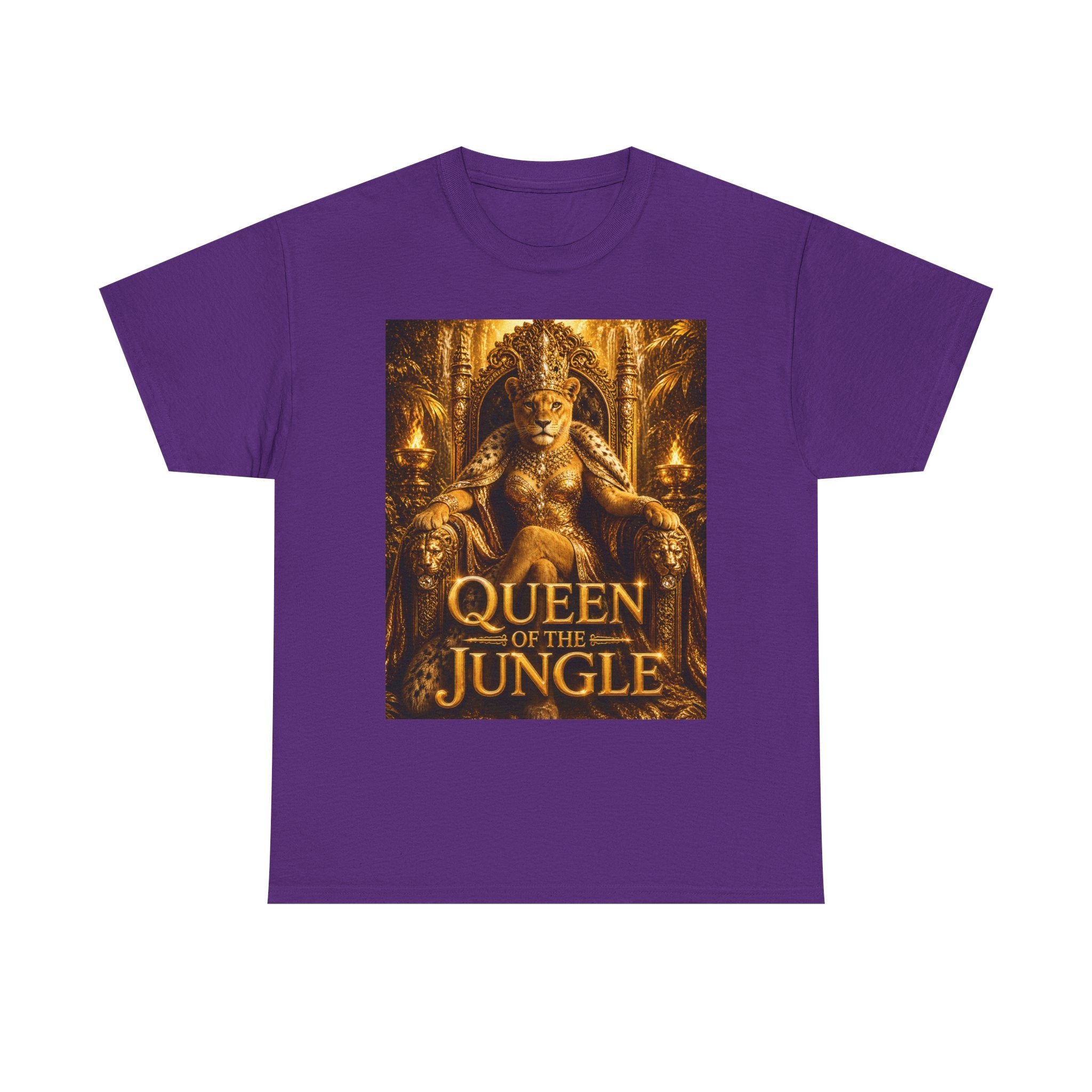 Queen of the Jungle T-Shirt — Gold Lioness Throne Graphic Tee