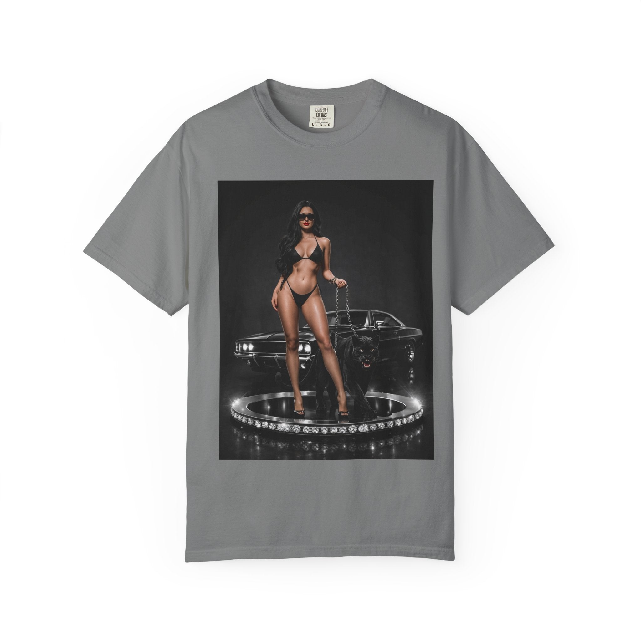 Pinup Car Show T-Shirt — Retro Bikini Model & Classic Muscle Car Graphic