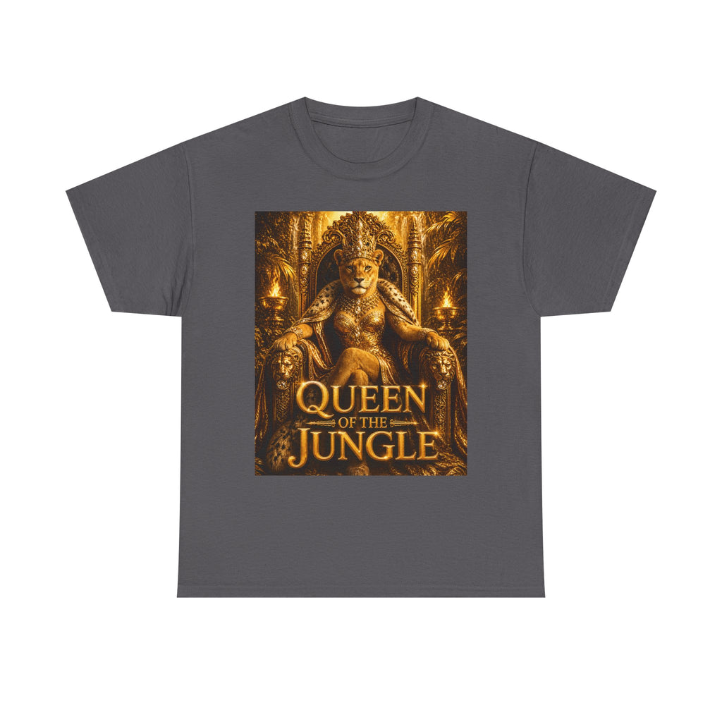 Queen of the Jungle T-Shirt — Gold Lioness Throne Graphic Tee
