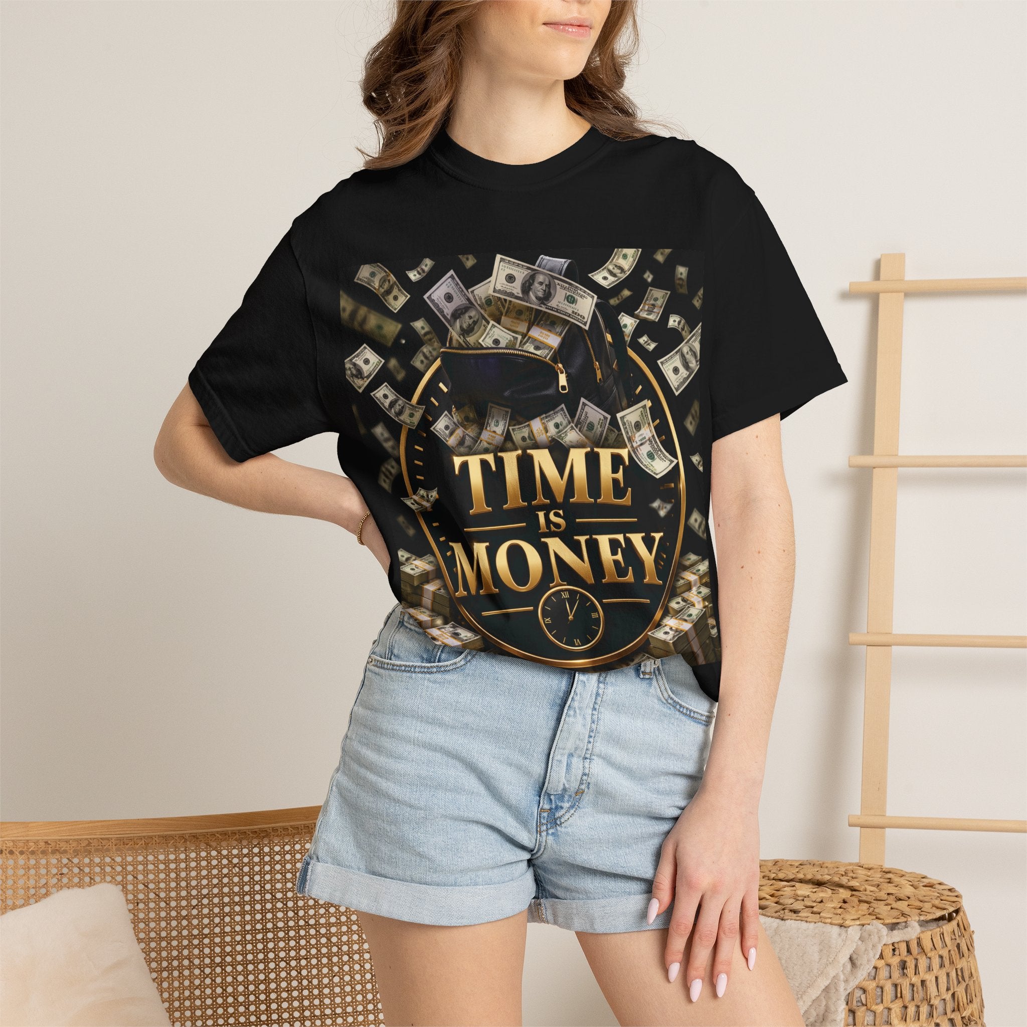 Time Is Money T-Shirt — Graphic Cash & Clock Motivational Tee