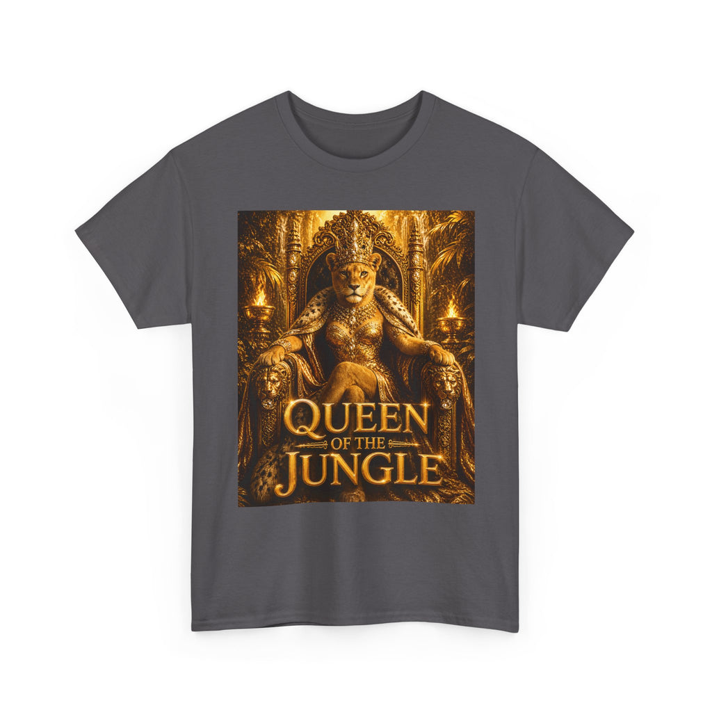 Queen of the Jungle T-Shirt — Gold Lioness Throne Graphic Tee